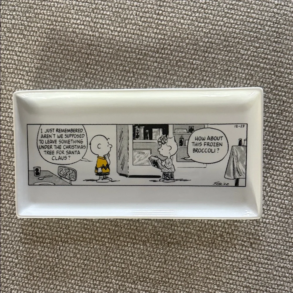 Pottery Barn Peanuts Christmas Comic Strip Rectangular Tray - Black and White